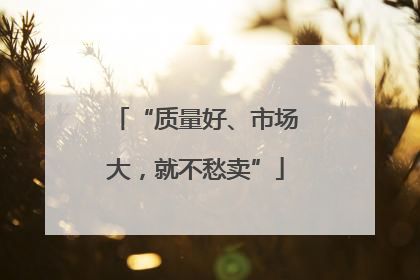 “质量好、市场大，就不愁卖”