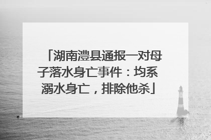 湖南澧县通报一对母子落水身亡事件：均系溺水身亡，排除他杀